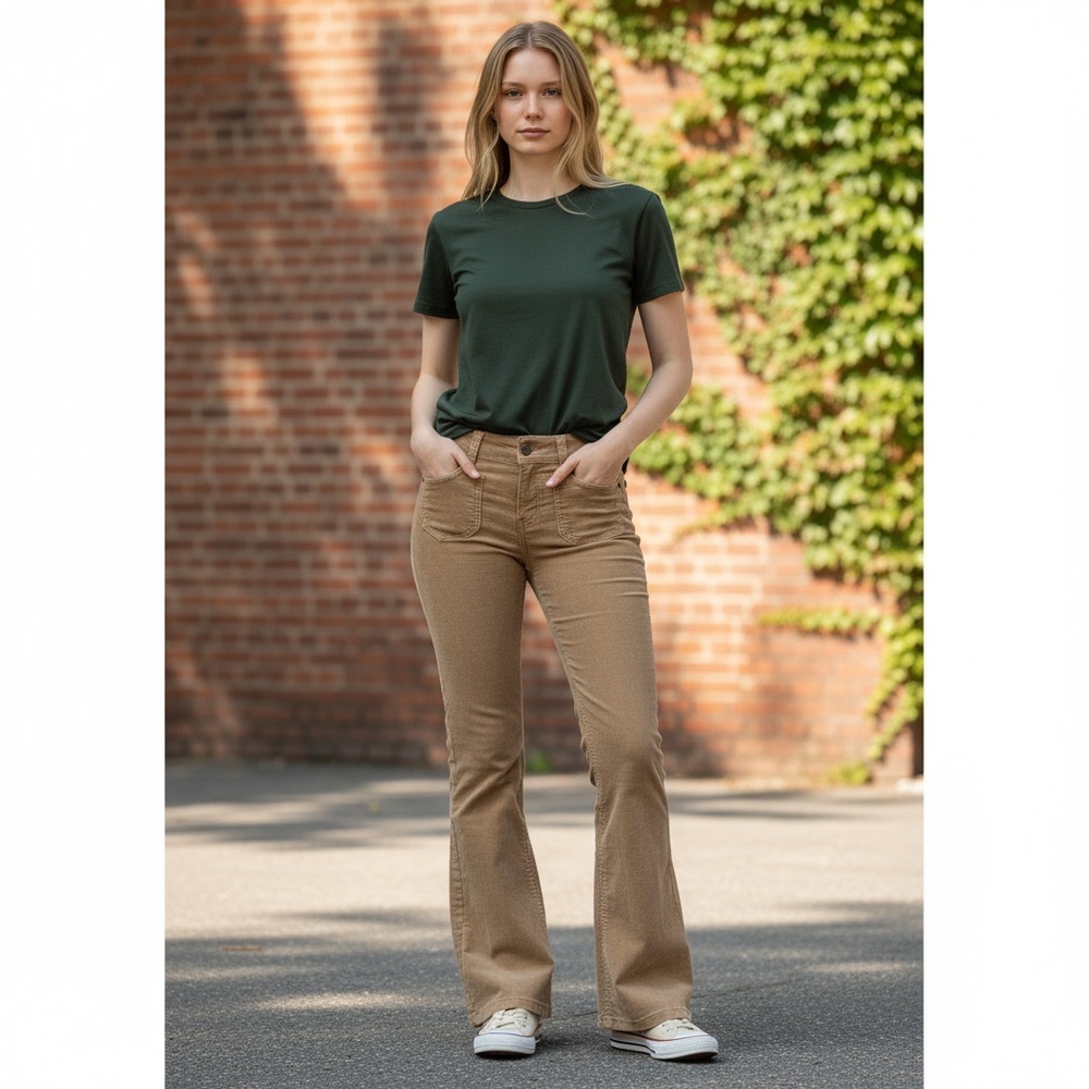 ubfree Camel Tan Corduroy Flare Leg Low Rise Pants Size 7  Boho Casual‎